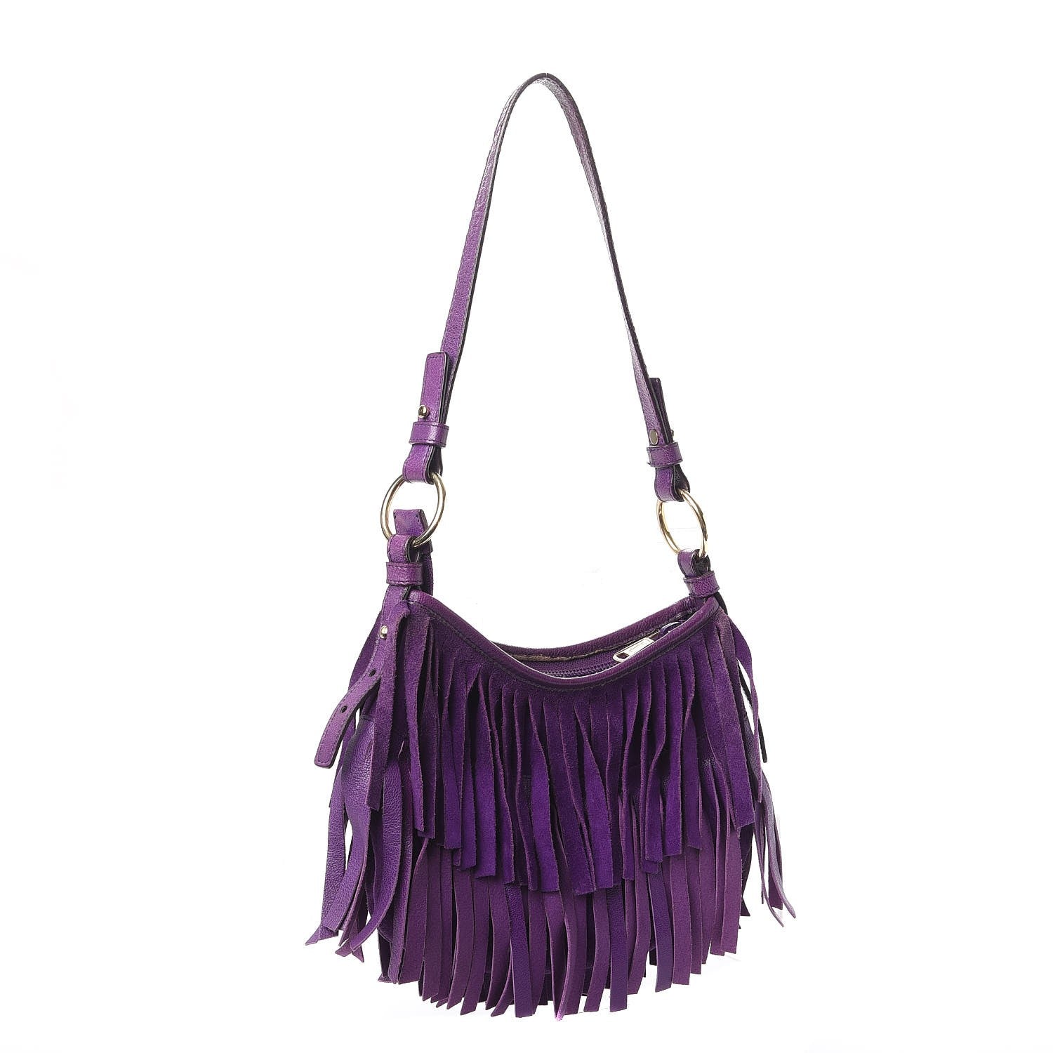 Saint Laurent Suede Petite Sac Fringe Hobo Purple 3 of 12