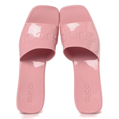 Gucci Rubber Gucci Logo Womens Platform 20/60mm Slide Sandals 39 Wild Rose 2 of 9