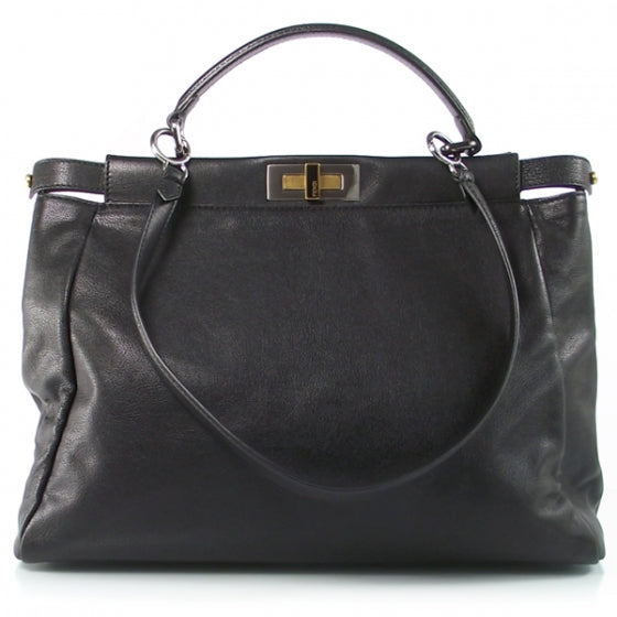 Goatskin Large Peekaboo Iconic Satchel Black Lampone