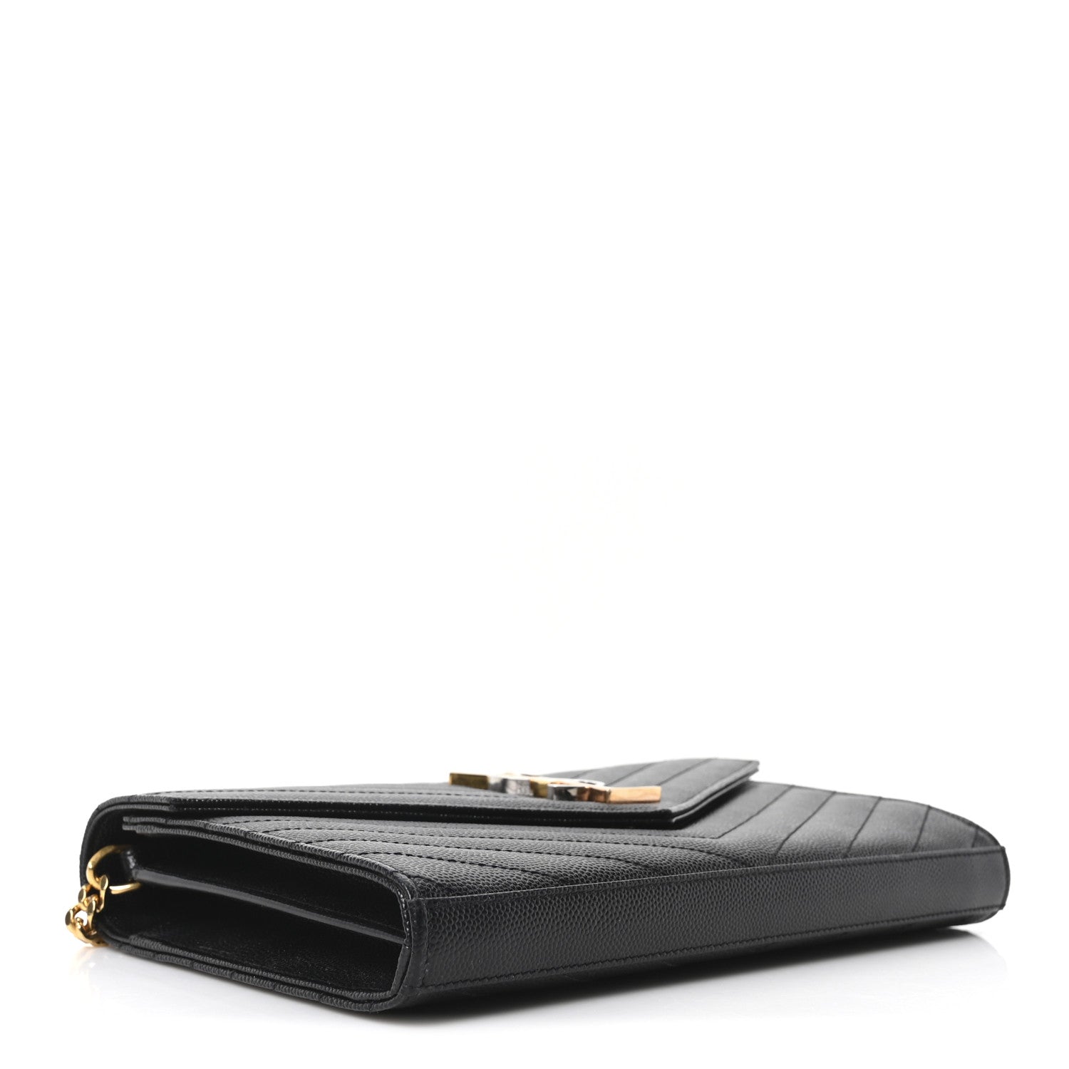 Saint Laurent Grain De Poudre Matelasse Chevron Monogram Chain Wallet Black 4 of 10