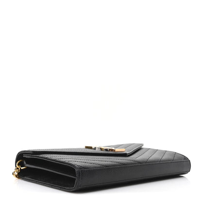 Saint Laurent Grain De Poudre Matelasse Chevron Monogram Chain Wallet Black 4 of 10