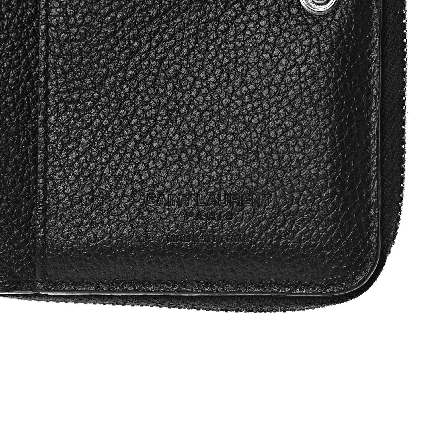 Saint Laurent Grained Calfskin Rive Gauche Compact Zip Around Wallet Black 6 of 9