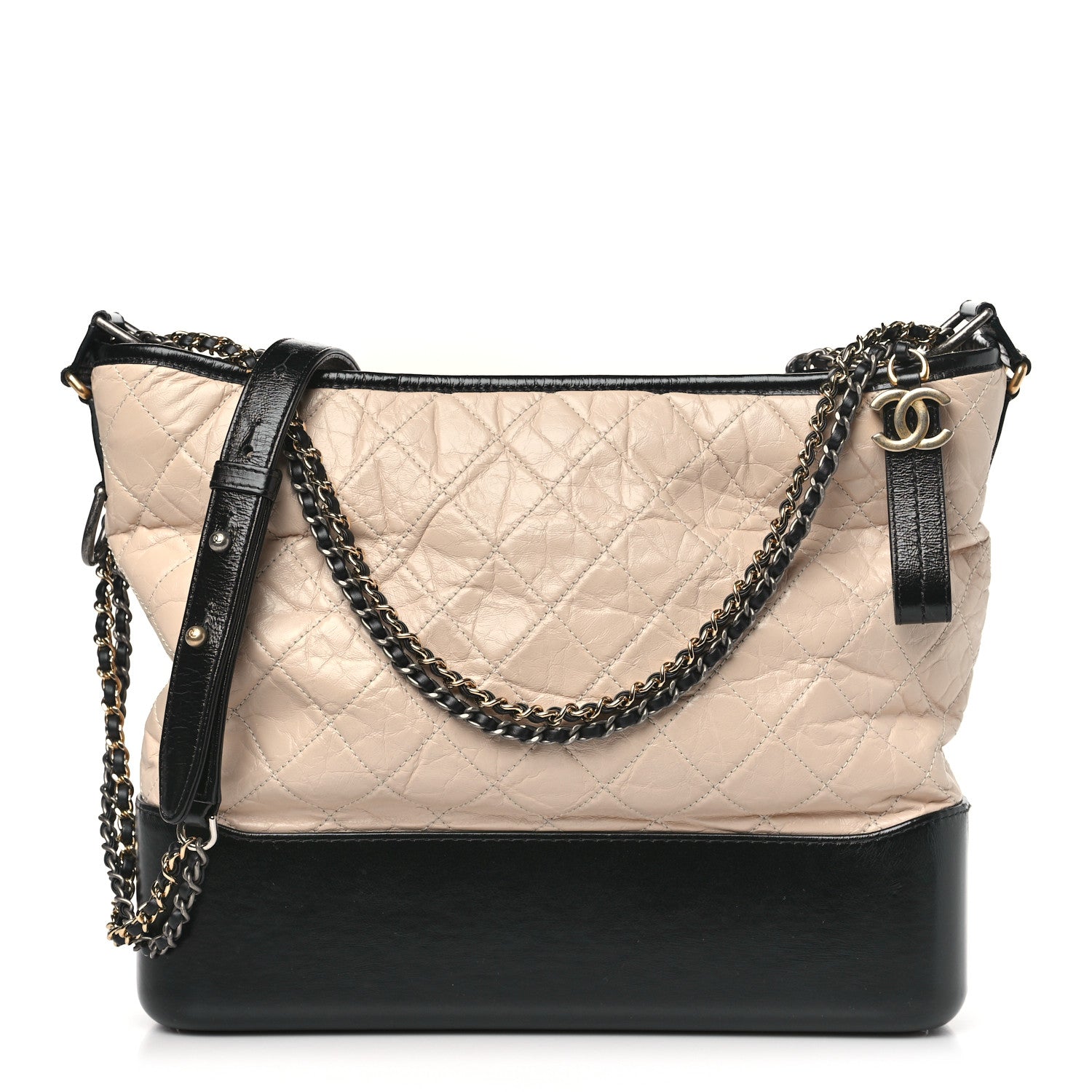 Chanel Aged Calfskin Quilted Large Gabrielle Hobo Beige Black 1 of 9