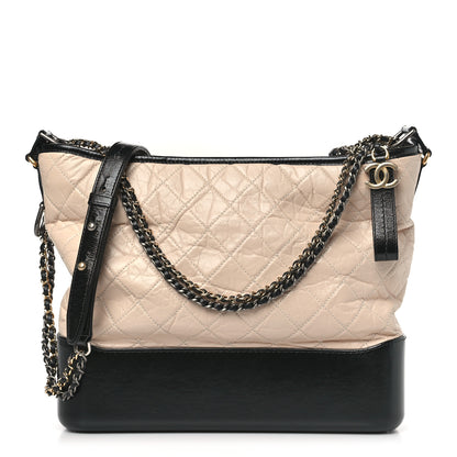 Chanel Aged Calfskin Quilted Large Gabrielle Hobo Beige Black 1 of 9