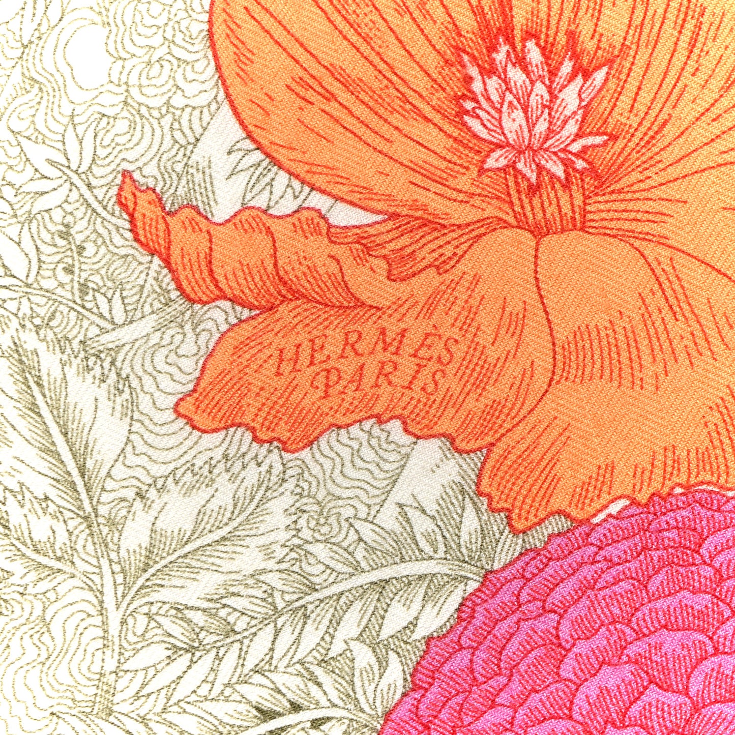 Cashmere Silk Retour a la Nature Shawl 140 Bleu Ciel Rose Cyclamen Orange