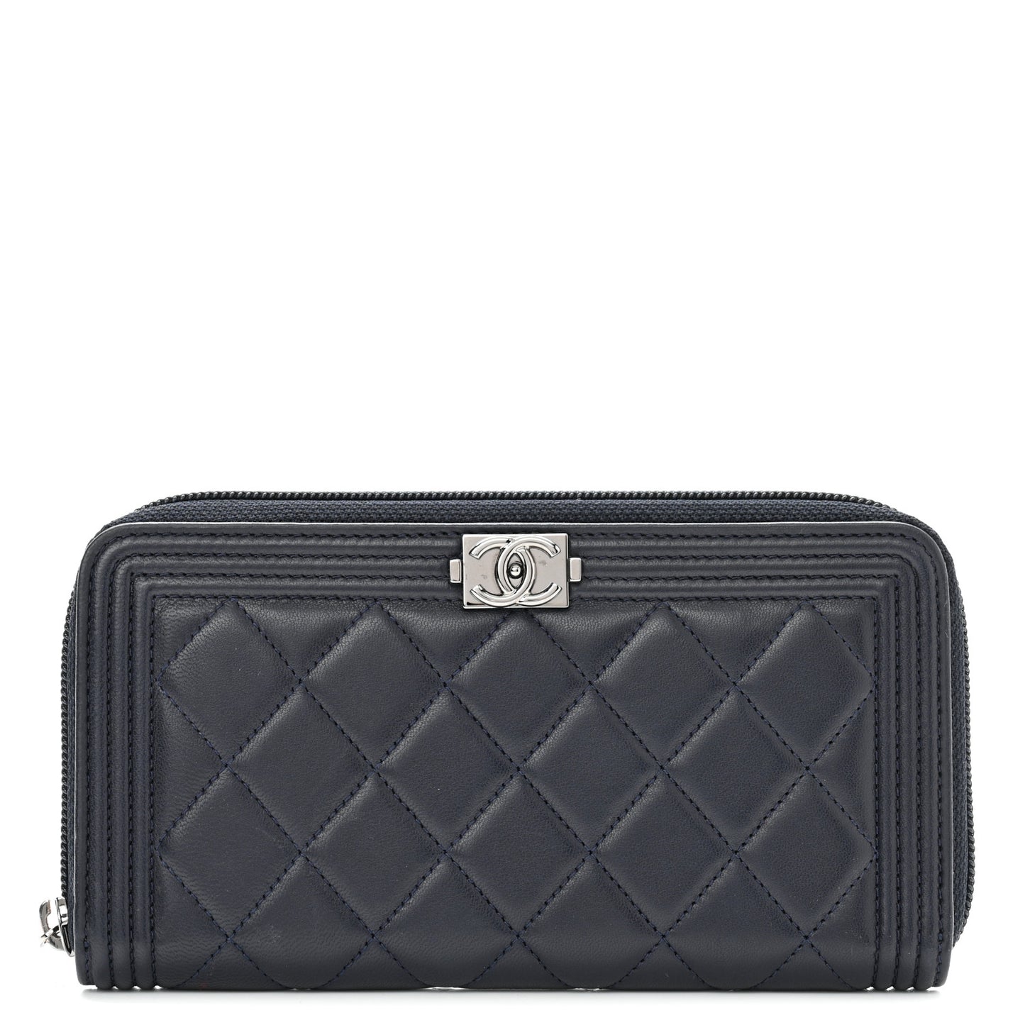 Lambskin Quilted Boy Zip Around Wallet Navy