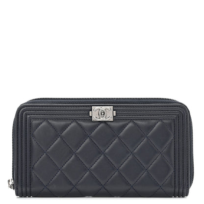 Chanel Lambskin Quilted Boy Zip Around Wallet Navy 1 of 8