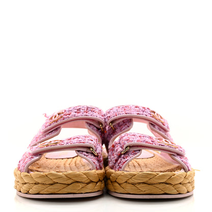 Chanel Tweed Patent Calfskin Velcro Dad Sandals 37.5 Pink Multicolor 2 of 14