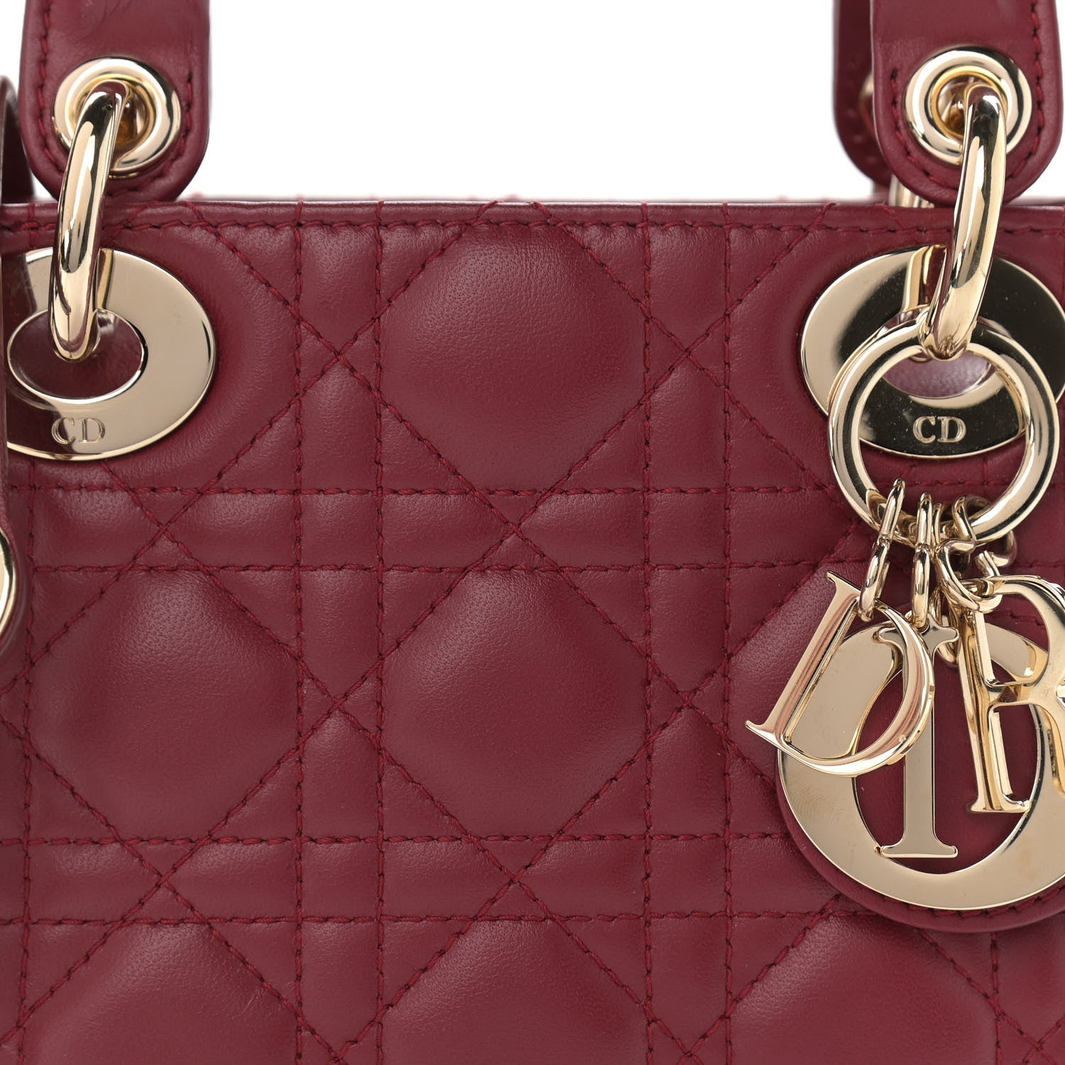 Christian Dior Lambskin Cannage Mini Lady Dior Burgundy 8 of 12