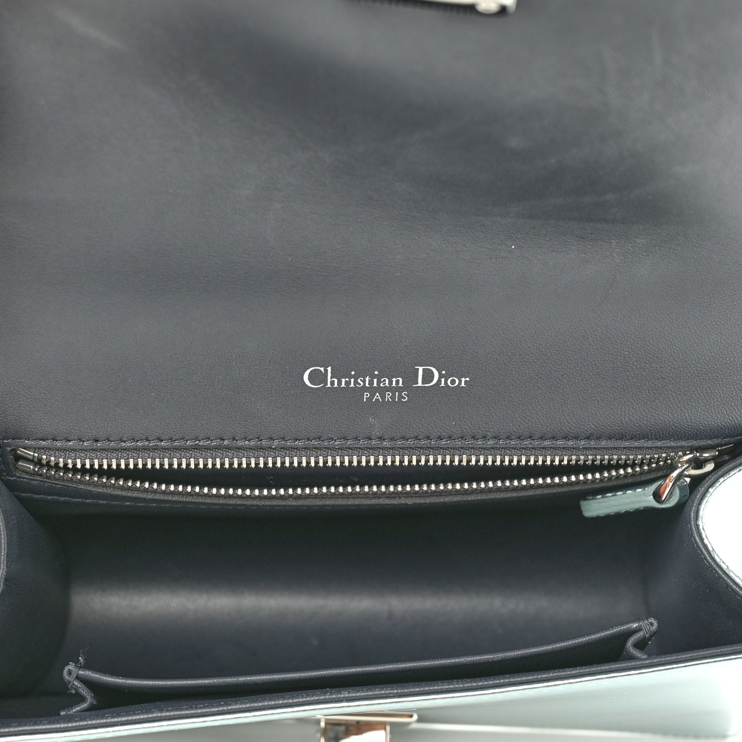 Metallic Patent Micro-Cannage Small Diorama Flap Bag Azur