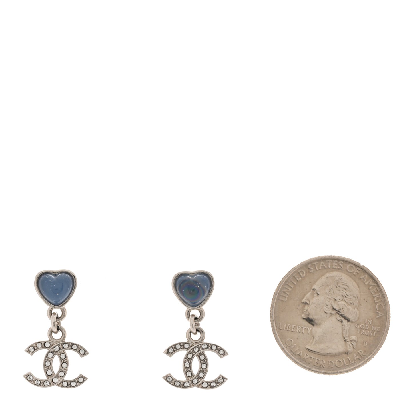 Crystal Resin CC Heart Drop Earrings Silver Blue