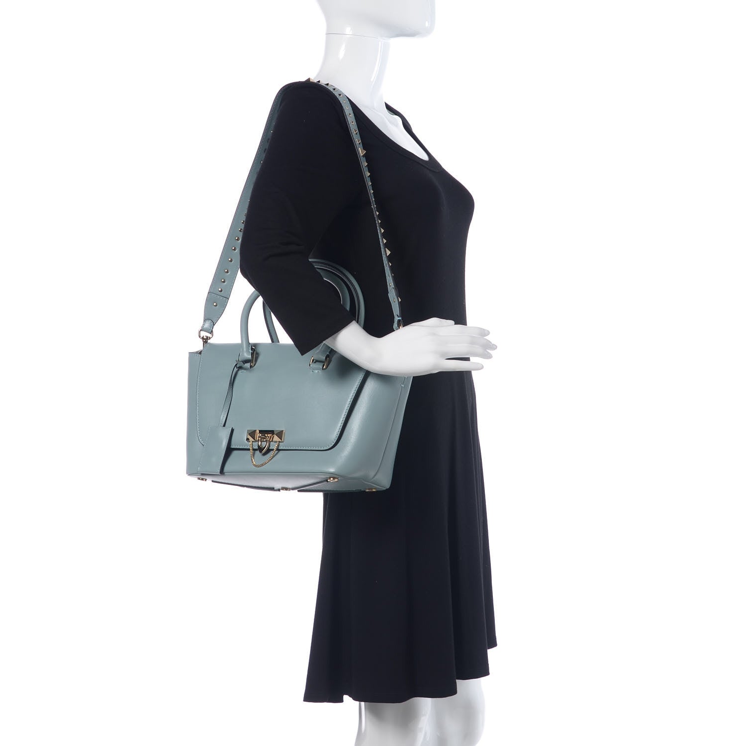 Valentino Garavani Calfskin Small Rockstud Demilune Double Handle Satchel Nube 2 of 10