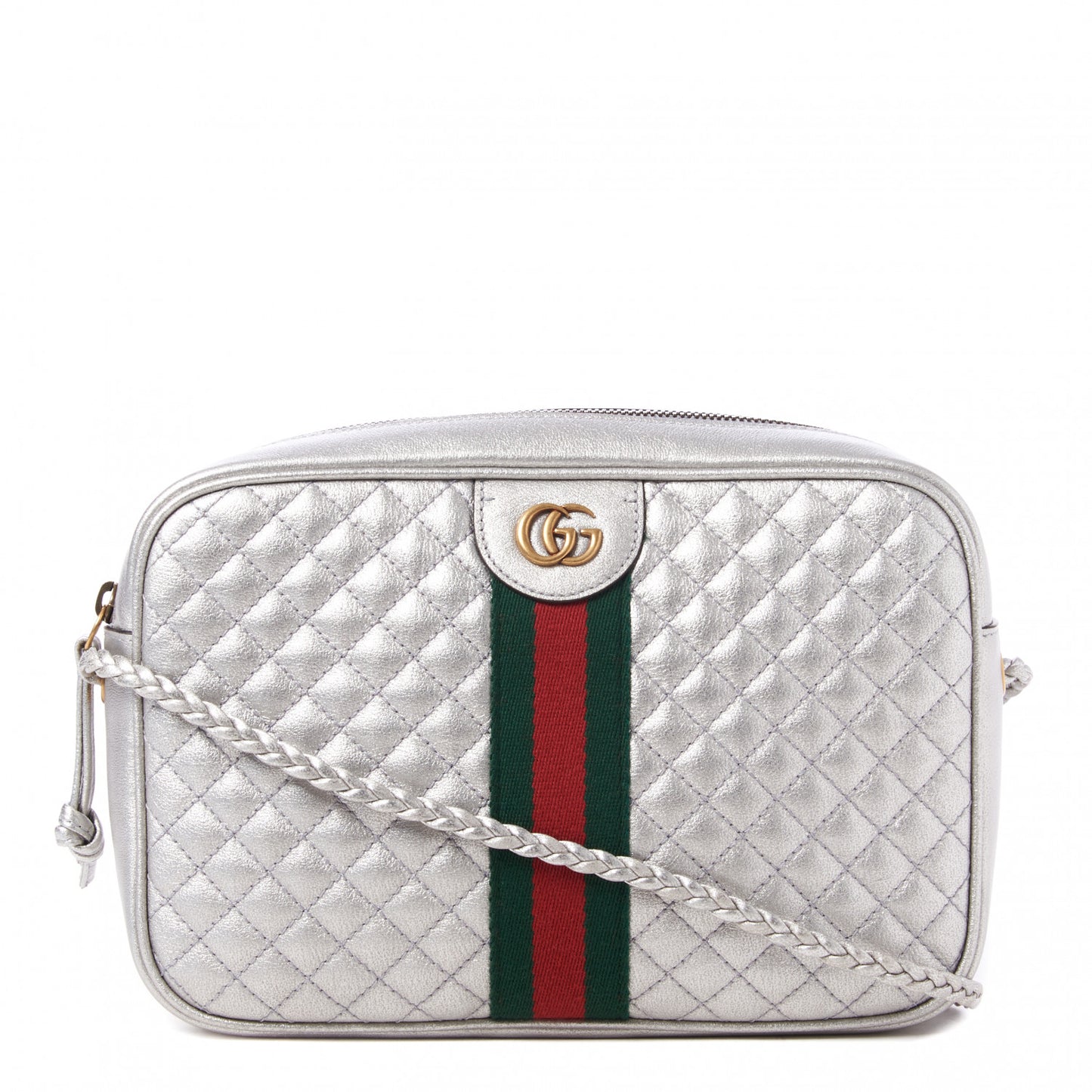 Laminated Nappa Web Trapuntata Small GG Shoulder Bag Argento
