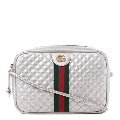 Gucci Laminated Nappa Web Trapuntata Small GG Shoulder Bag Argento 1 of 9