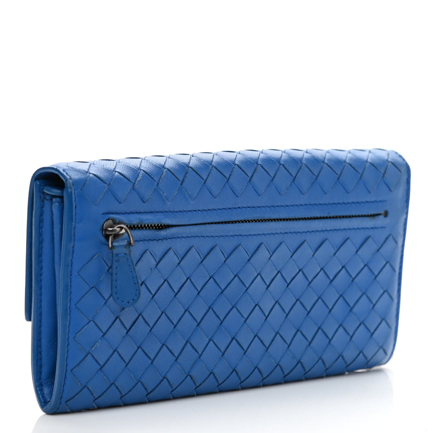 Nappa Intrecciato Continental Flap Wallet Blue