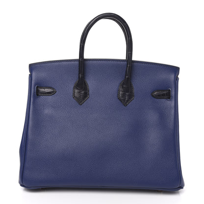 Hermes Taurillon Novillo Matte Alligator Birkin Touch 25 Bleu Saphir Marine 4 of 31