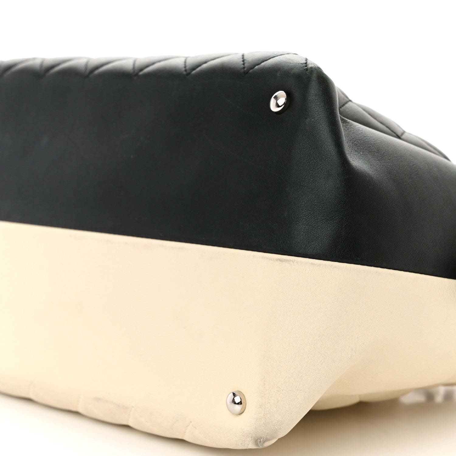 Chanel Calfskin Quilted Large Feather Weight Bowling Bag Black Ivory 10 of 21