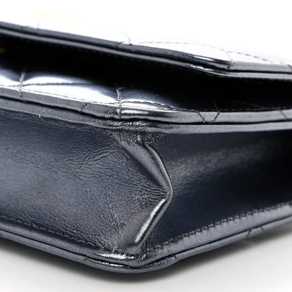Chanel Metallic Lambskin Wallet On Chain WOC Dark Blue 10 of 11