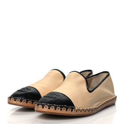 Chanel Lambskin Chain CC Mocassin Loafer Espadrilles 38.5 Beige Black 2 of 9