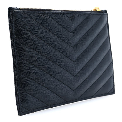 Saint Laurent Grain De Poudre Chevron Monogram Bill Pouch Black 3 of 8
