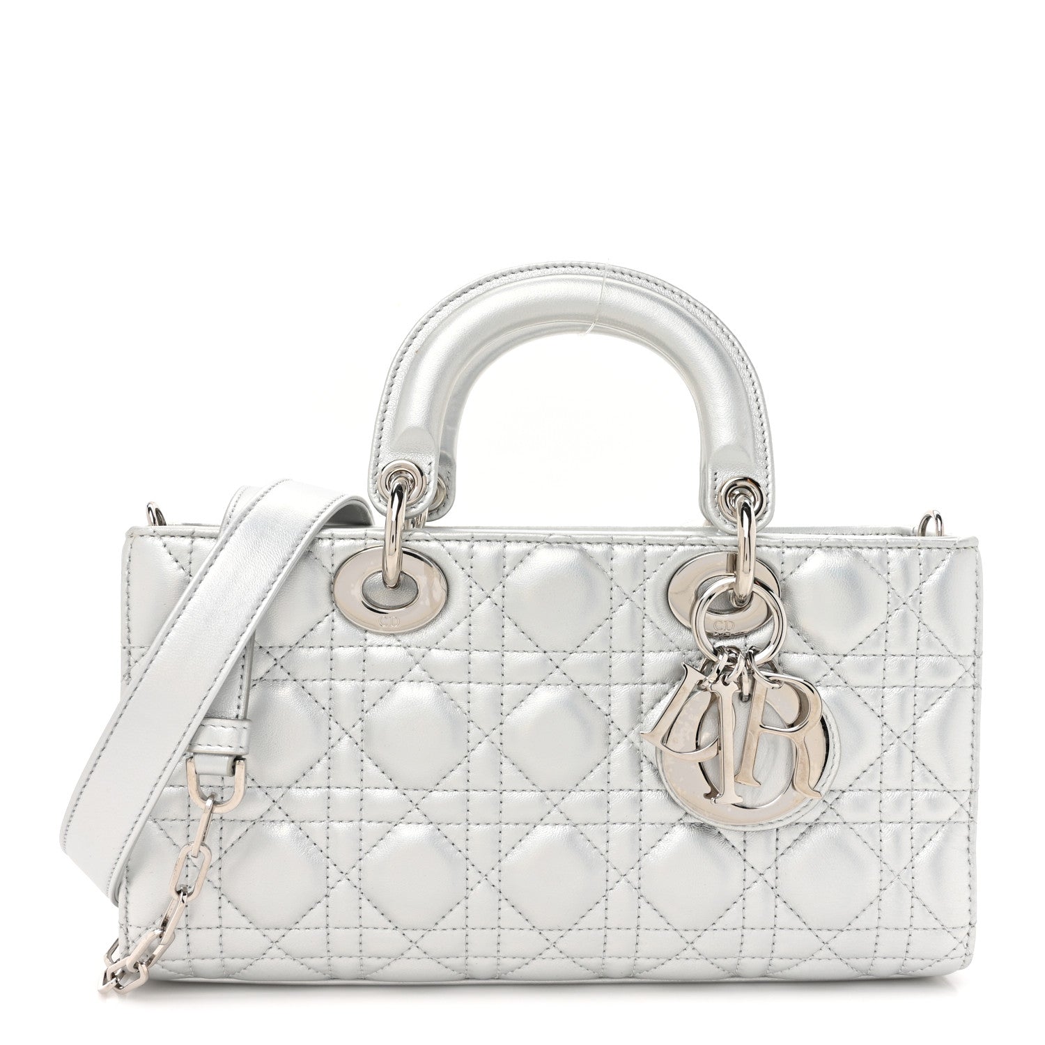 Christian Dior Metallic Lambskin Cannage Medium Lady D-Joy Silver 1 of 11