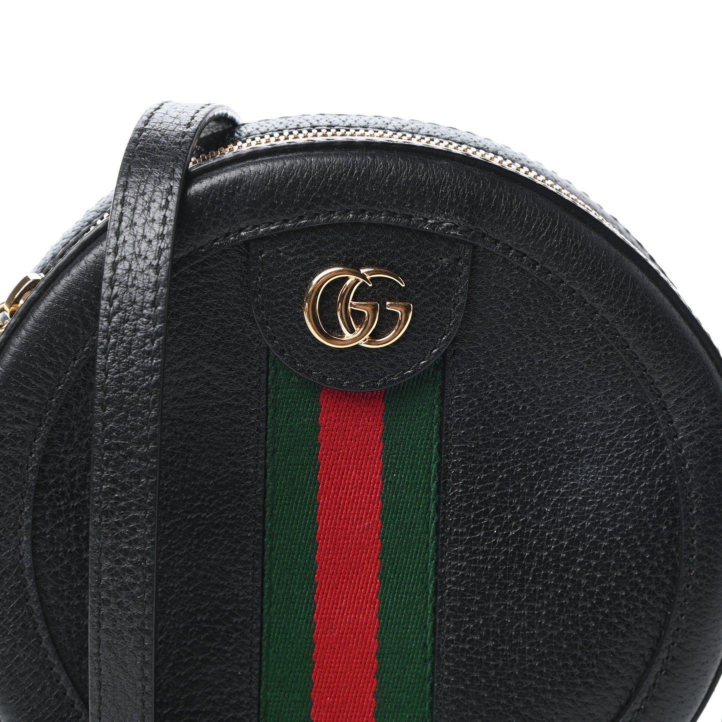 Grained Calfskin Web Mini Ophidia Round Shoulder Bag Black
