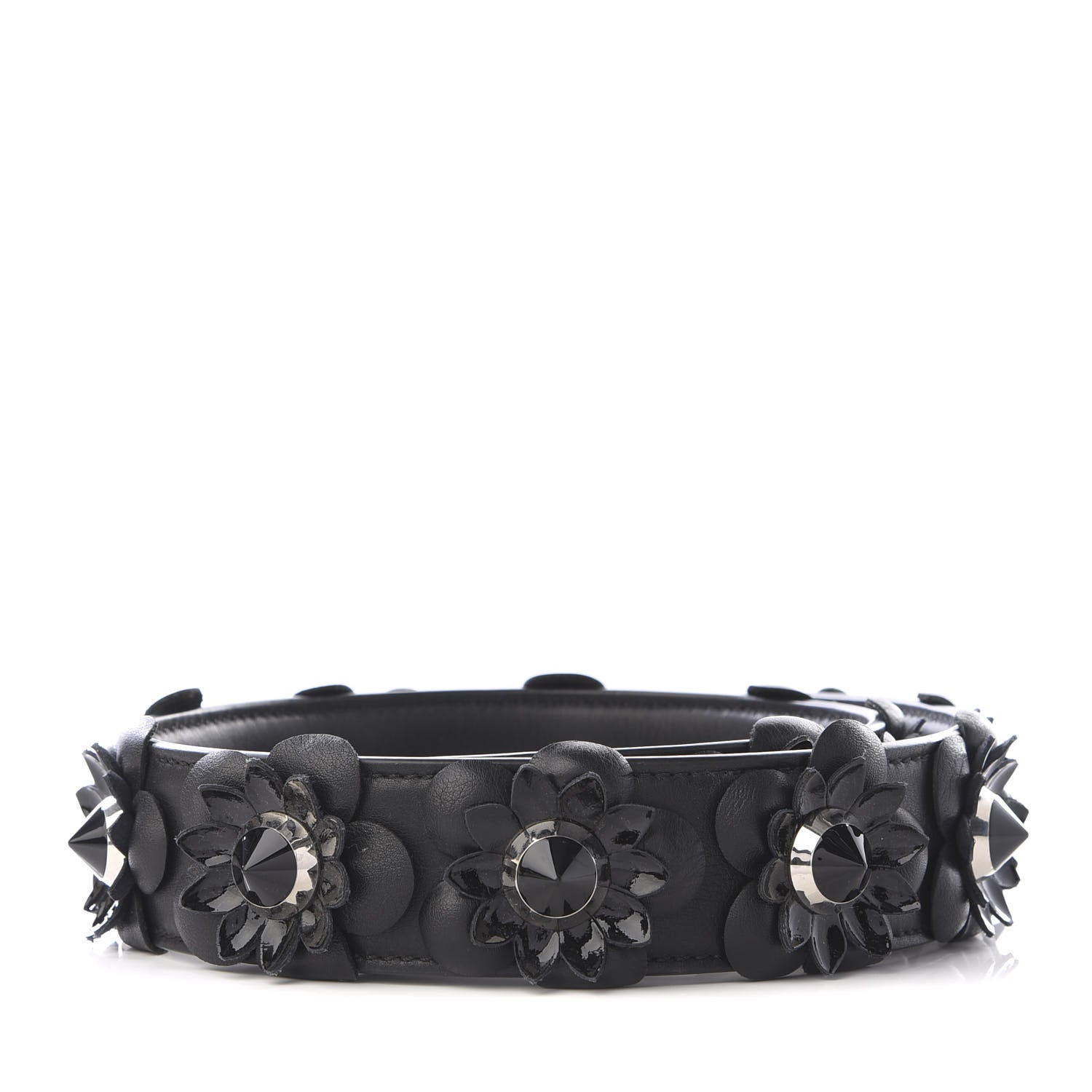 Fendi Vitello Dolce Nappa Patent Flowerland Studded Strap You Black 2 of 4