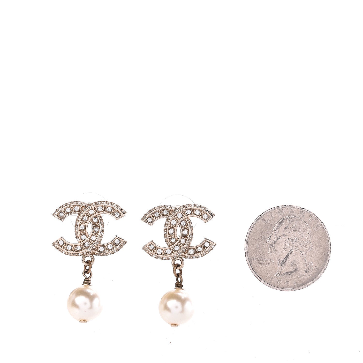 Chanel Crystal Pearl CC Drop Earrings Gold 2 of 4
