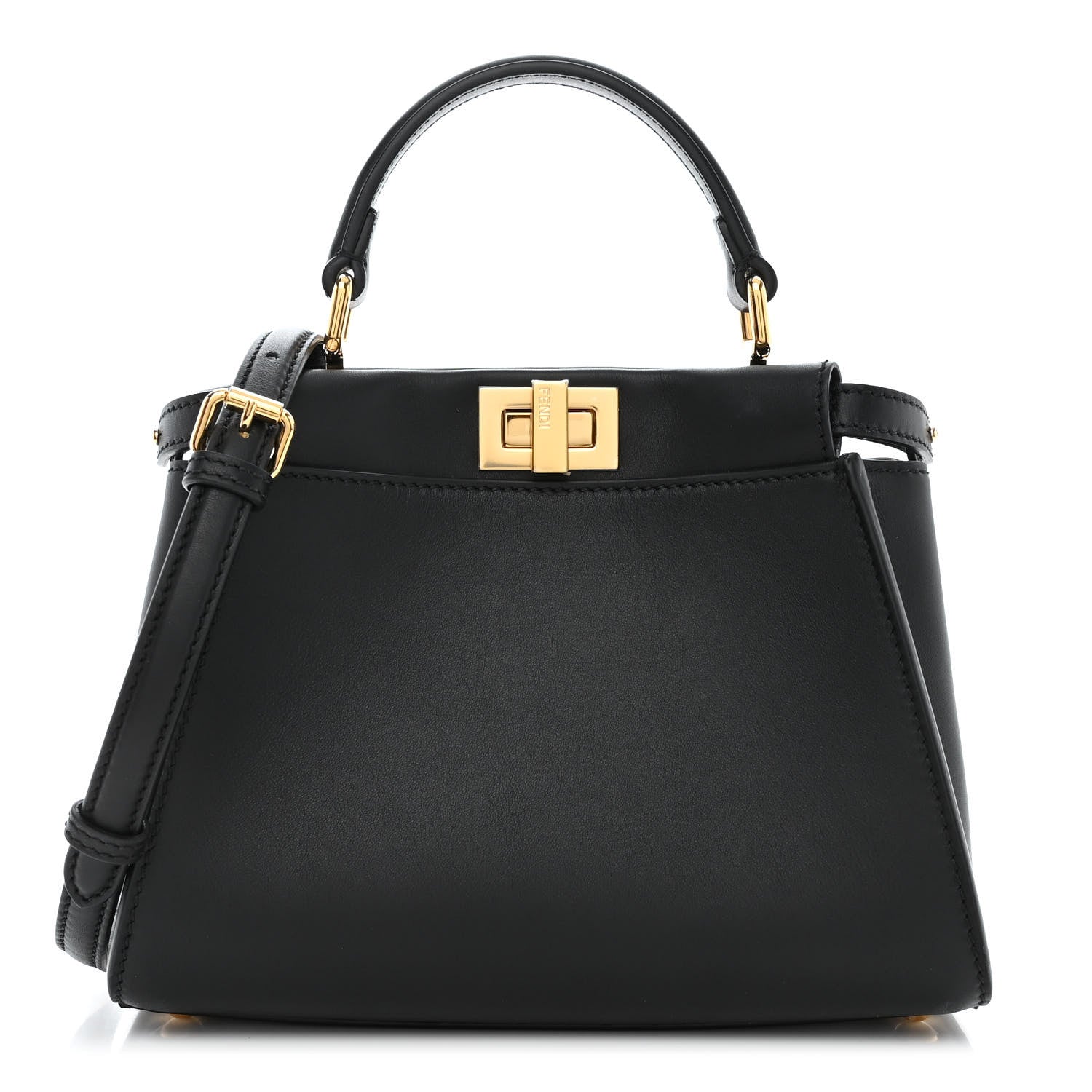 Fendi Vitello Seta Shiny Nappa Mini Peekaboo Iconic Satchel Black 1 of 12