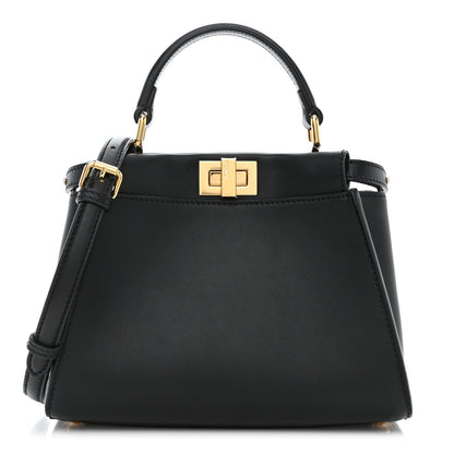 Fendi Vitello Seta Shiny Nappa Mini Peekaboo Iconic Satchel Black 1 of 12