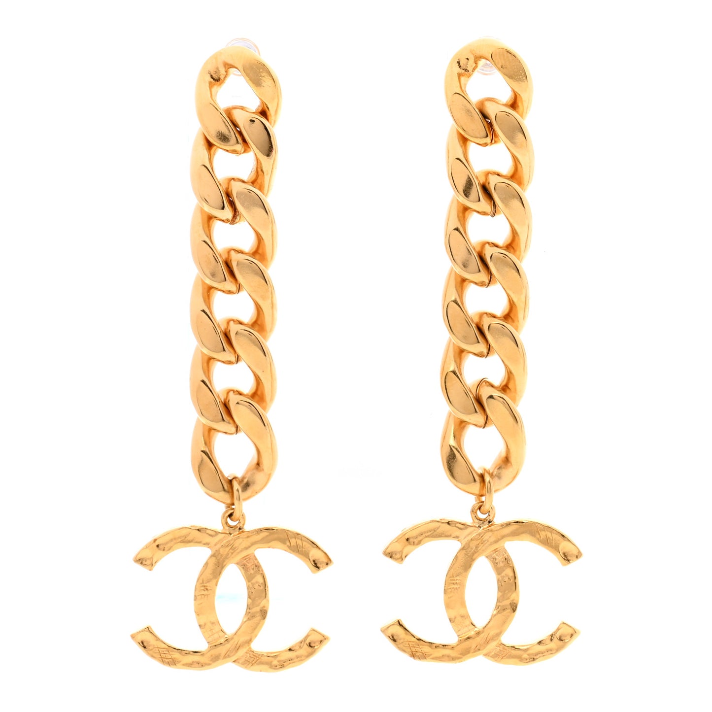 Metal CC Pick Drop Earrings Gold