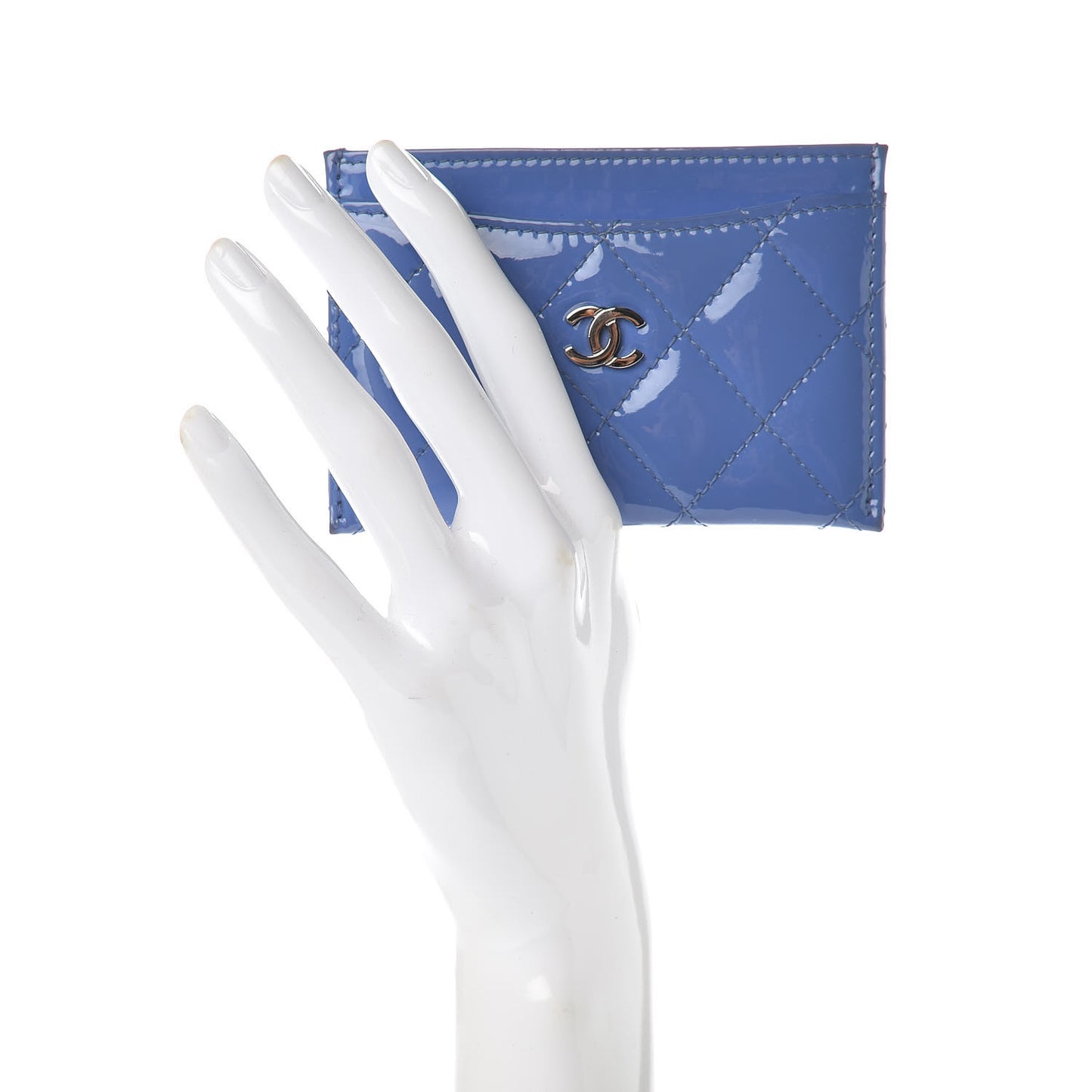 Patent Quilted Card Holder Blue