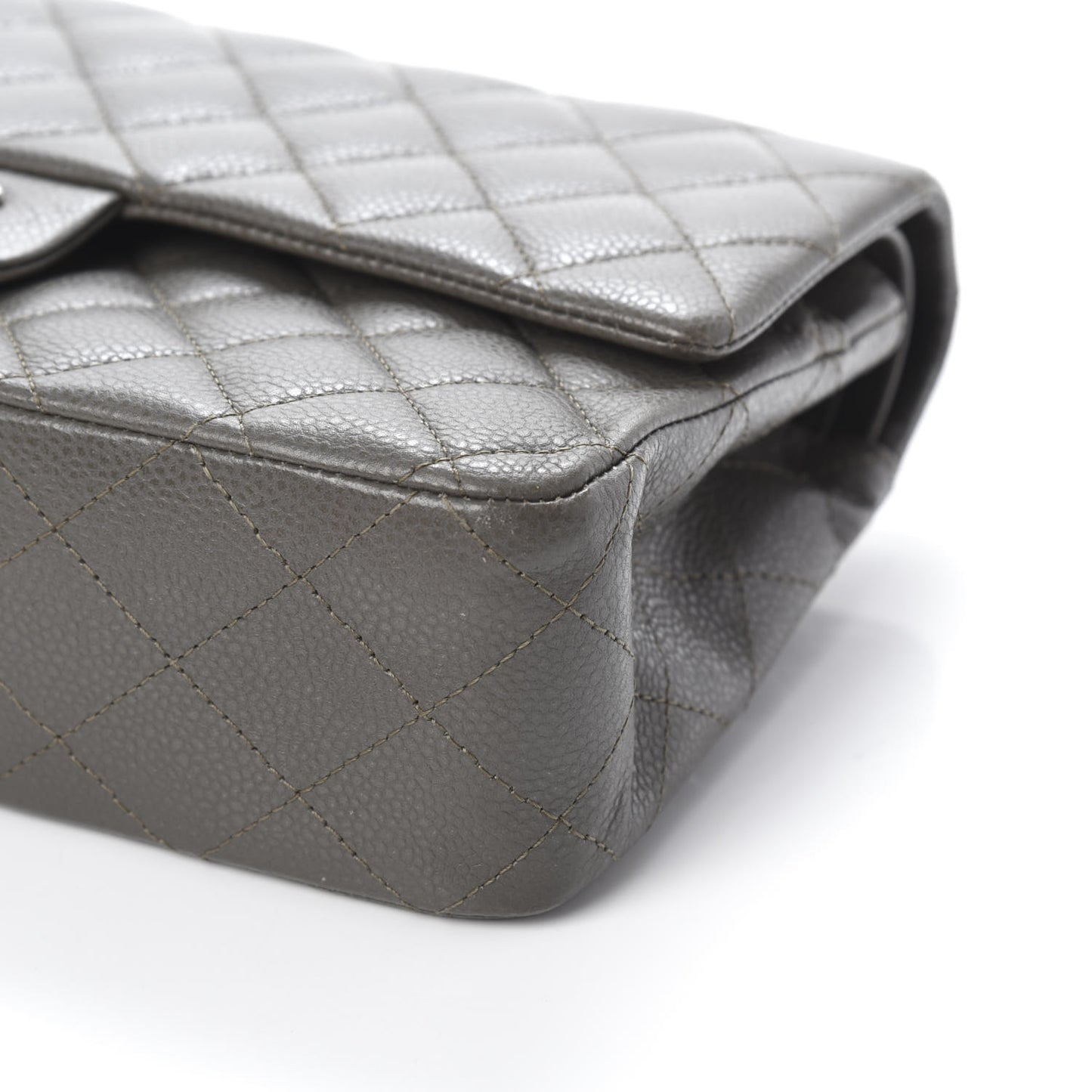 Caviar Quilted Medium Double Flap Grey