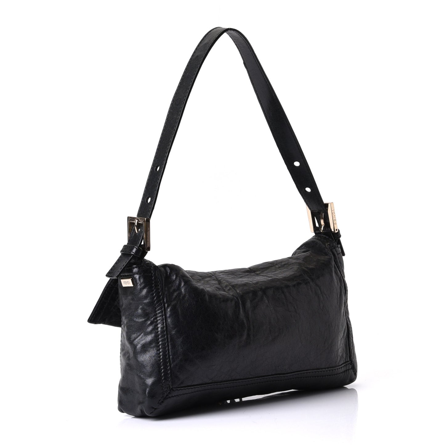 Crumpled Calfskin Fringe Medium Convertible Baguette Black