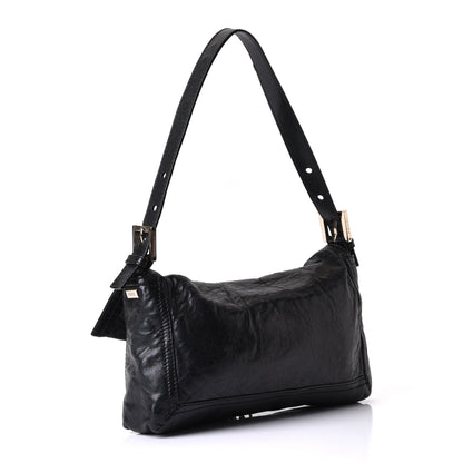 Fendi Crumpled Calfskin Fringe Medium Convertible Baguette Black 2 of 5