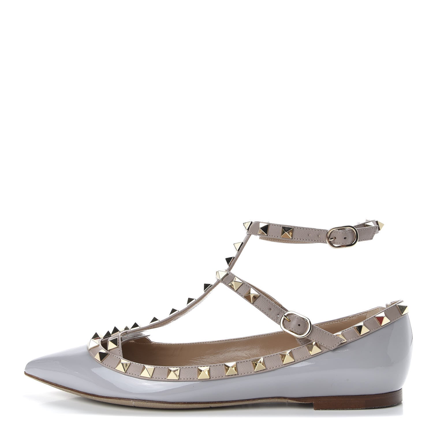 Valentino Garavani Patent Rockstud Cage Ballerina Flats 39 Grey Poudre 1 of 10