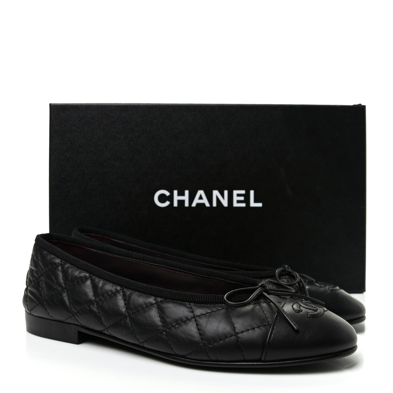 Chanel Aged Calfskin Quilted CC Cap Toe Ballerina Flats 36.5 Black 9 of 9