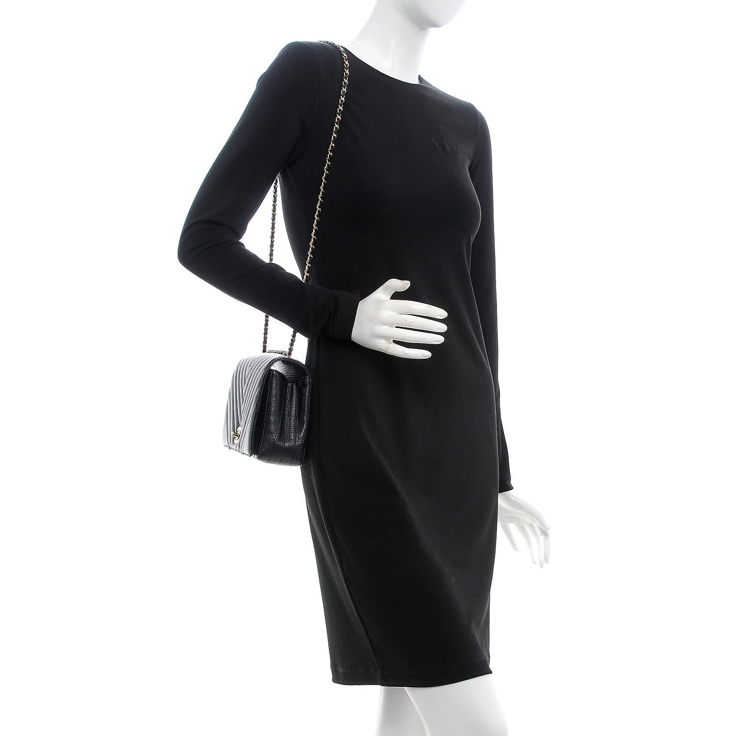 Chanel Metallic Calfskin Chevron Quilted Small Statement Flap Black 2 of 9