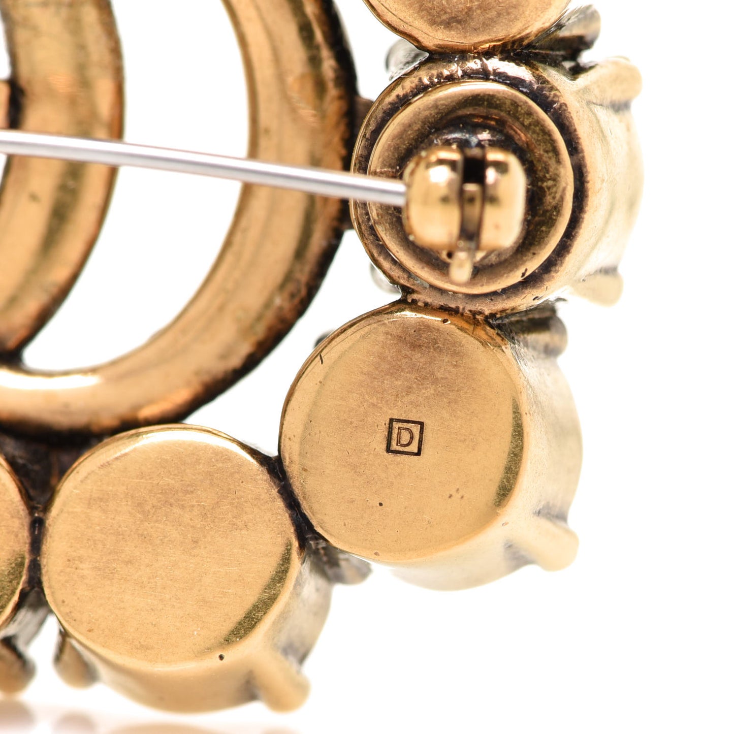 Metal Crystal Double G Brooch Aged Gold