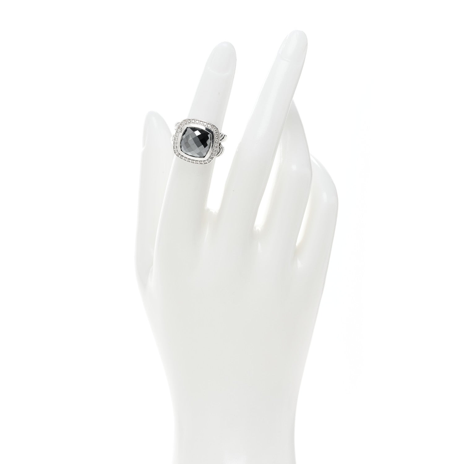 David Yurman Sterling Silver Diamond Hematite 11mm Albion Ring 48 4.5 2 of 5