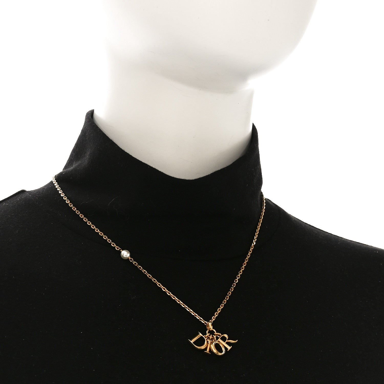 Christian Dior Pearl Logo Necklace Gold 2 of 4