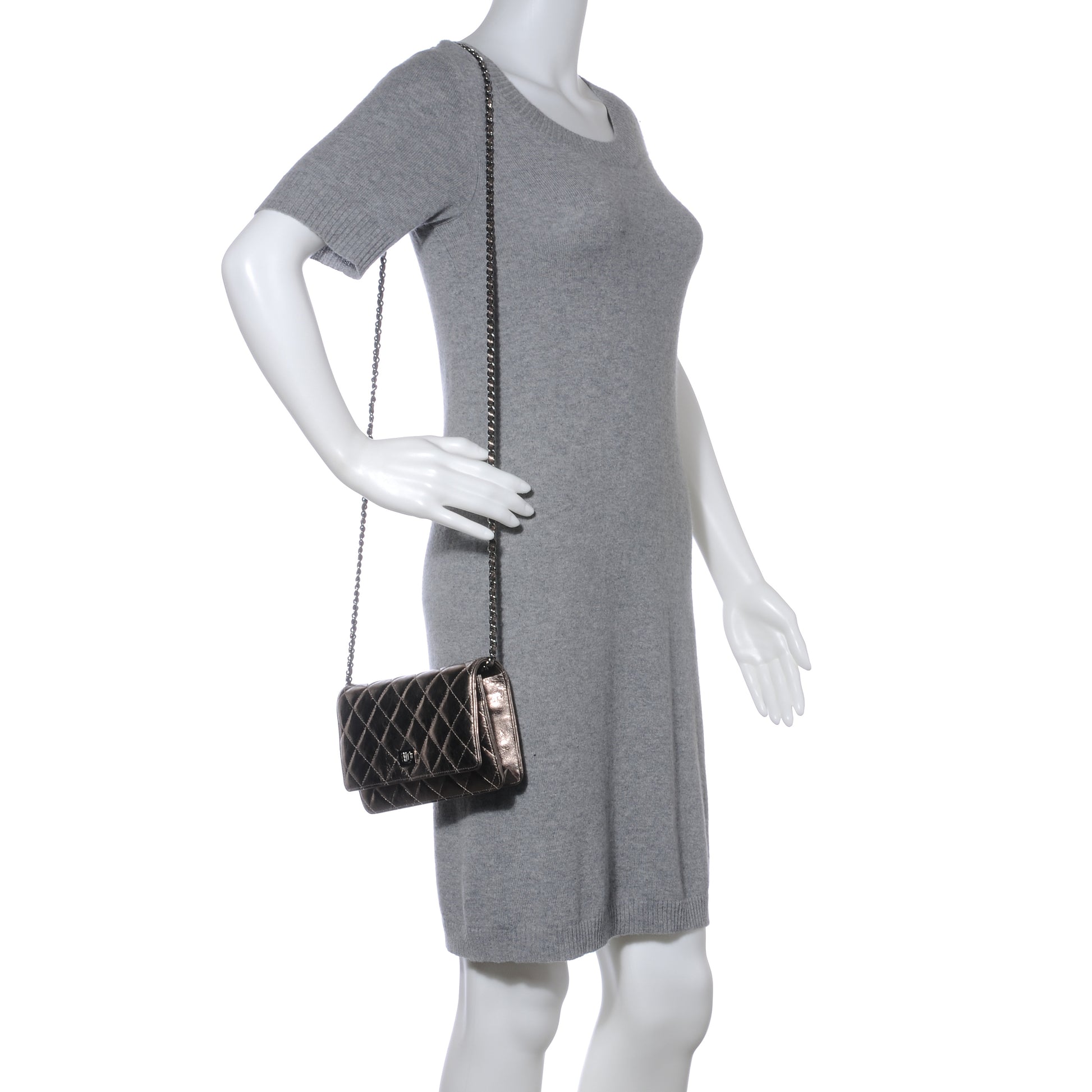 Chanel Calfskin Reissue Wallet On Chain WOC Dark Silver 2 of 10