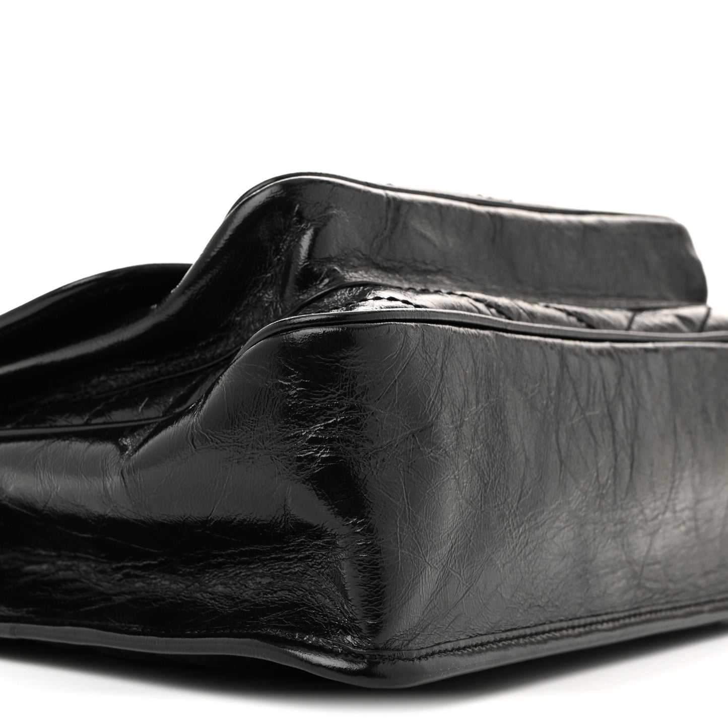 Crinkled Calfskin Matelasse Monogram Large Niki Chain Satchel Black
