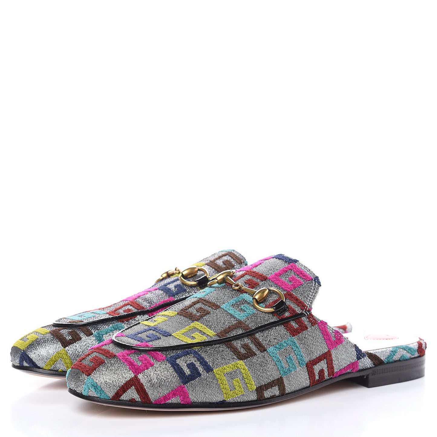 Velvet Lurex Square G Womens Princetown Slippers 37 Silver Multicolor