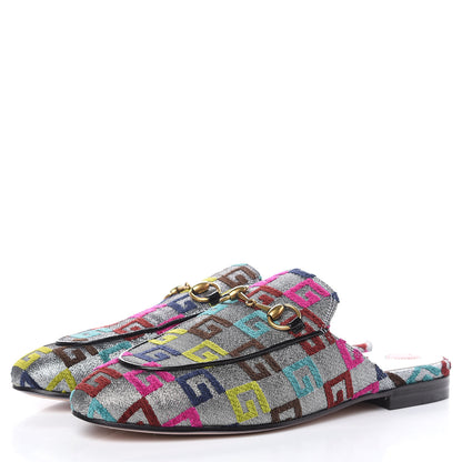 Gucci Velvet Lurex Square G Womens Princetown Slippers 37 Silver Multicolor 3 of 9