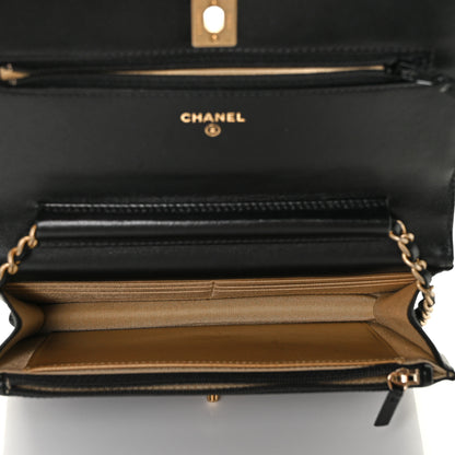 Chanel Lambskin Quilted CC Pearl Crush Wallet on Chain WOC Black 7 of 10