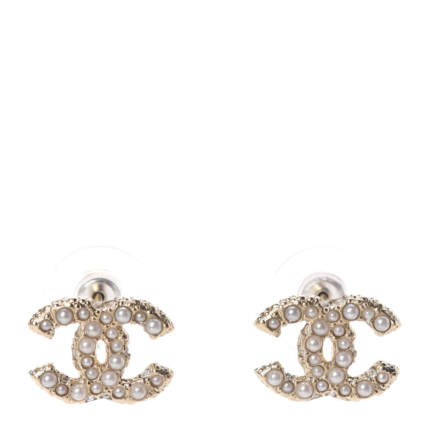 Pearl Crystal CC Stud Earrings Gold