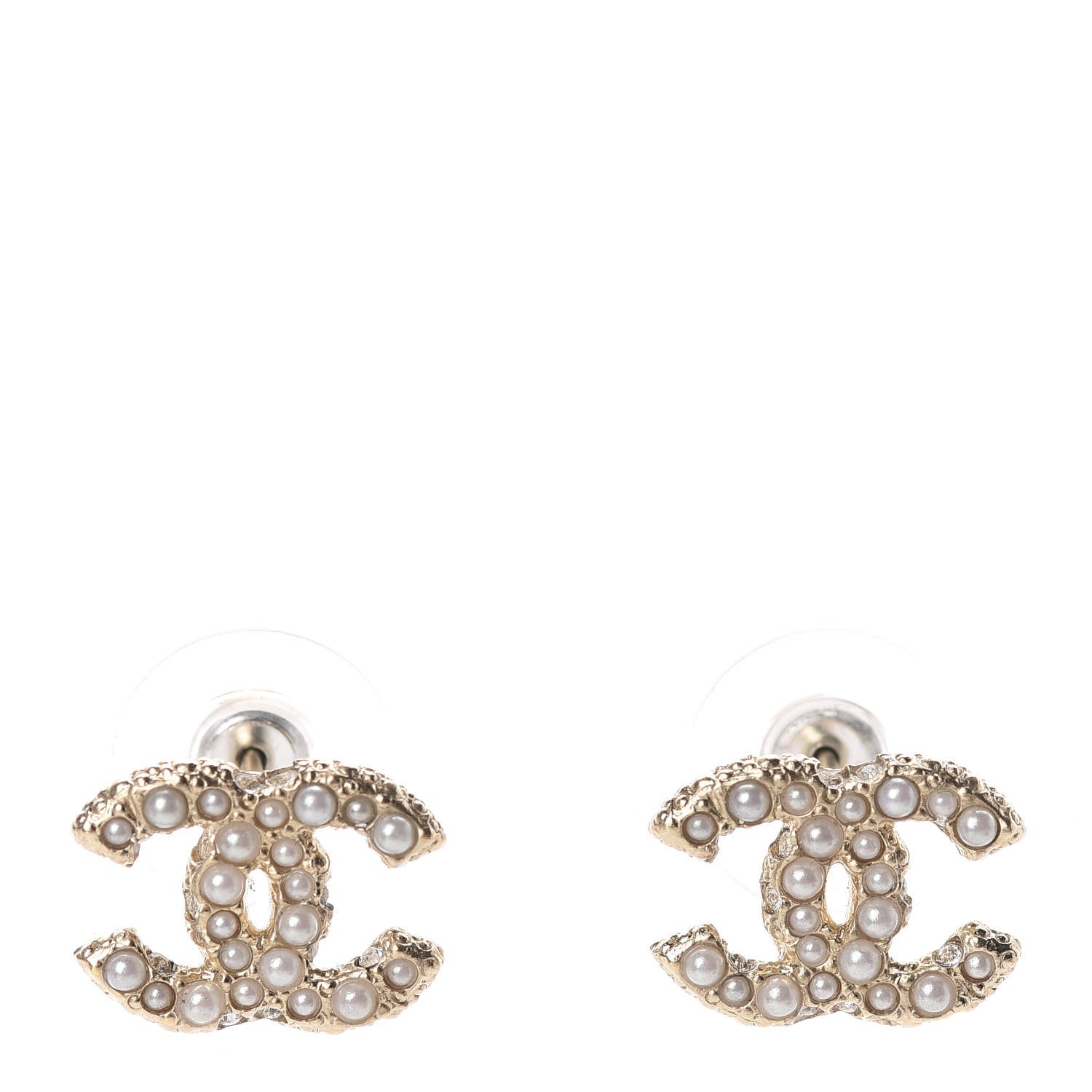 Chanel Pearl Crystal CC Stud Earrings Gold 1 of 5
