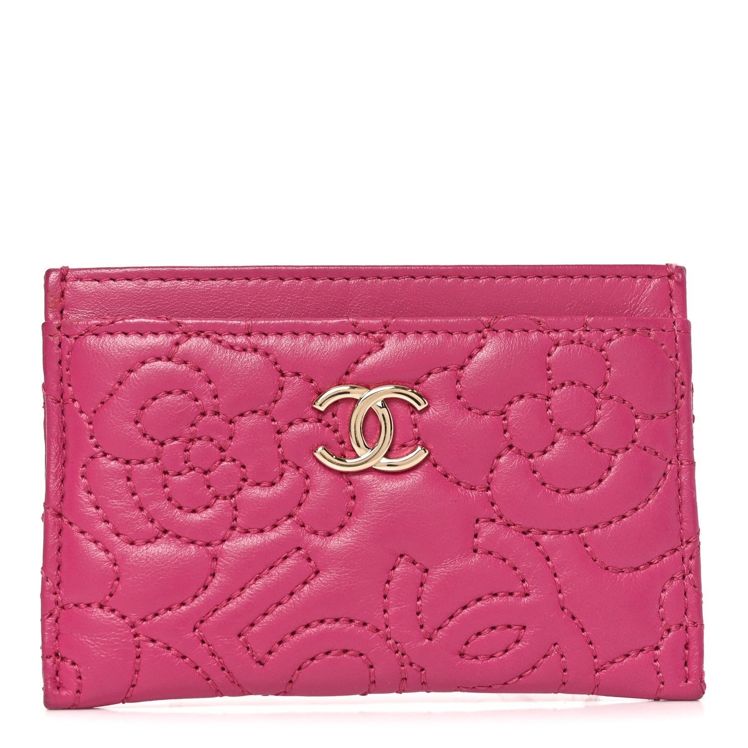 Chanel Lambskin Camellia Embossed Card Holder Fuchsia 1 of 7