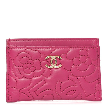 Chanel Lambskin Camellia Embossed Card Holder Fuchsia 1 of 7